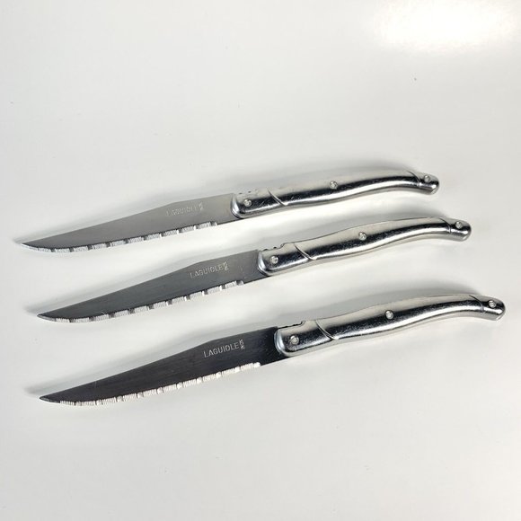 Vintage Laguiole Steak Knife Set Inox France Silver Stainless Steel Set of 3 - Picture 1 of 5